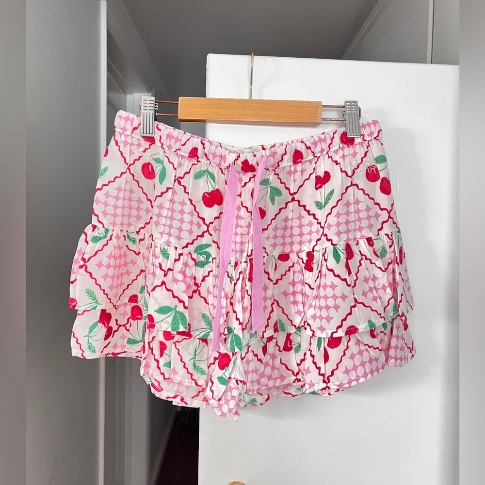 Peter Alexander Pink Cherry Patterned Ruffle Shor… - image 1